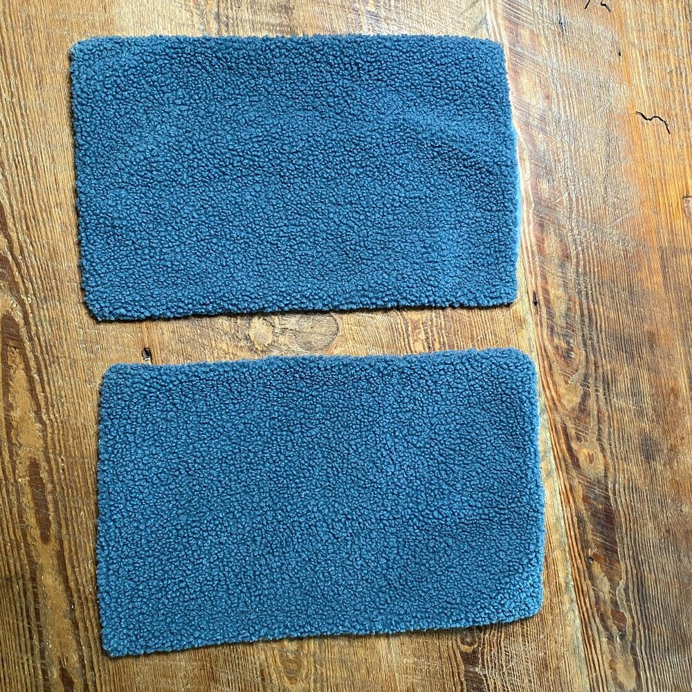 Set of 2 Textured Boucle Throw Pillow Covers Lumbar 12" x 20" Blue Faux Fur